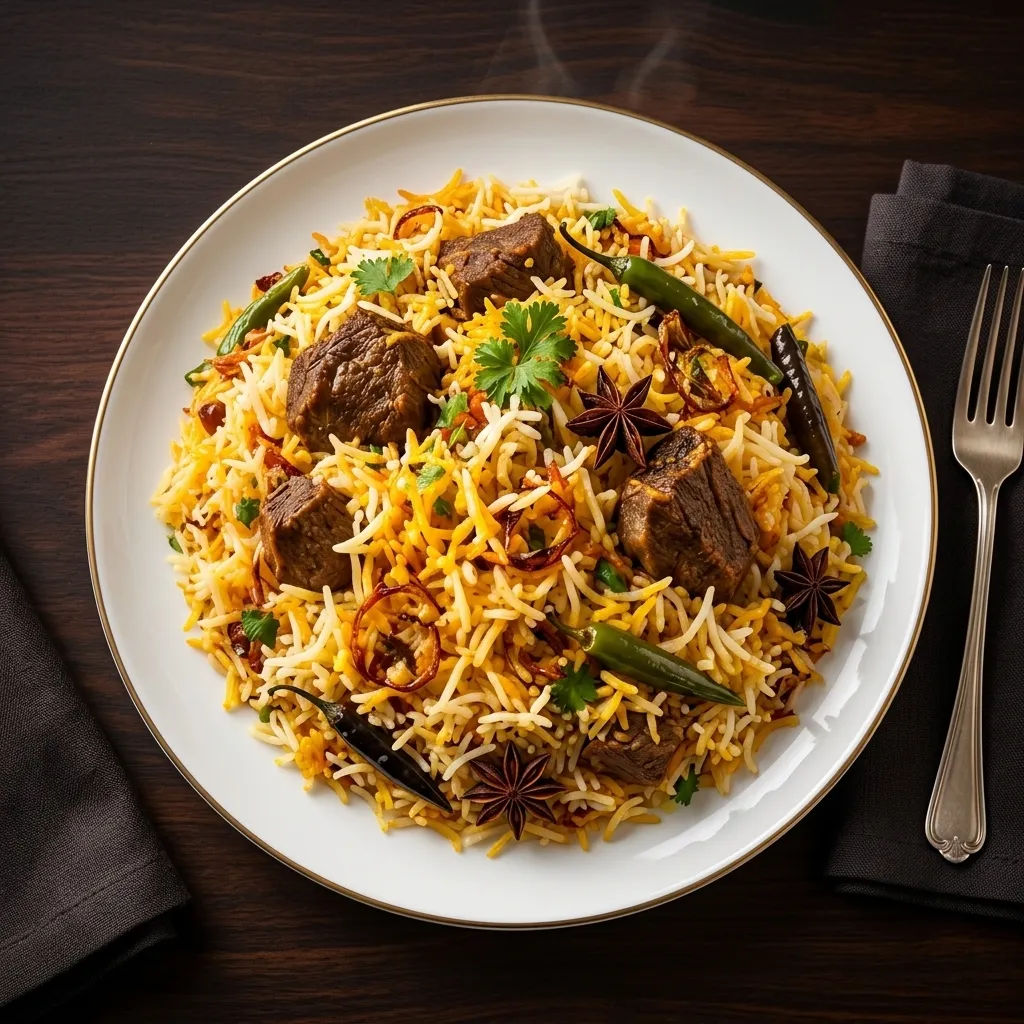 Halal beef biryani at Karachi Bites Pakistani restaurant in NE Calgary